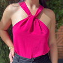 Blusa Feminina Elegante Nó Gola Transpassada Regata Tecido Duna Moda Blogueira Tendencia