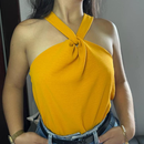 Blusa Feminina Elegante Nó Gola Transpassada Regata Tecido Duna Moda Blogueira Tendencia