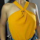 Blusa Feminina Elegante Nó Gola Transpassada Regata Tecido Duna Moda Blogueira Tendencia