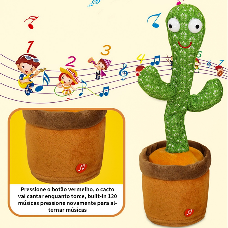 KIT1/KIT2 Cacto Dançante Falante Interativo com Som Musicas Repete Música, Dança, Luzes
