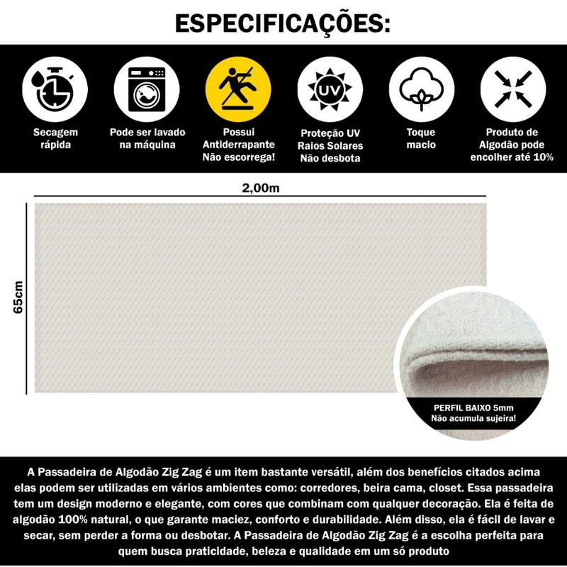 Passadeira Tapete Grande 2,00m X 0,65m Zigzag Aparador Sala