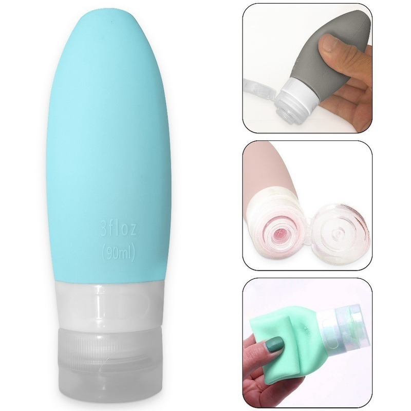Kit Viagem Porta Shampoo Frascos Pote Creme 4 Peças Mala 90ml de Silicone Reutilizável Lavável