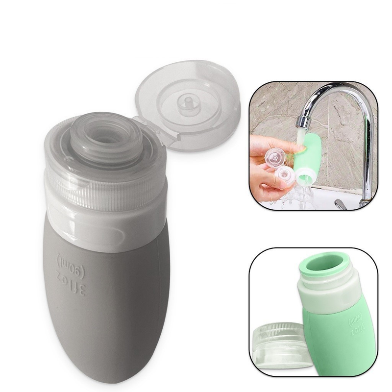 Kit Viagem Porta Shampoo Frascos Pote Creme 4 Peças Mala 90ml de Silicone Reutilizável Lavável