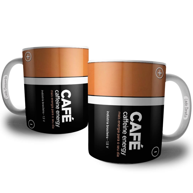Caneca Café Pilha Caffeine Energy Geek Nerd Presente Criativo Amigo ou Amiga - Xícara Criativa