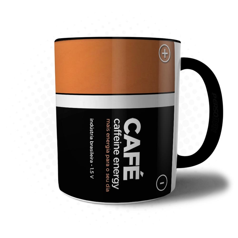 Caneca Café Pilha Caffeine Energy Geek Nerd Presente Criativo Amigo ou Amiga - Xícara Criativa