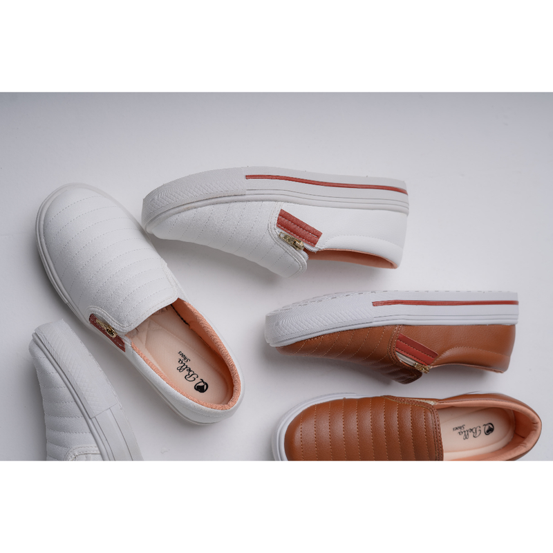 Tênis Feminino Branco Sapatênis Sapatilha Slip On Casual Com Zíper Confortável Envio Imediato
