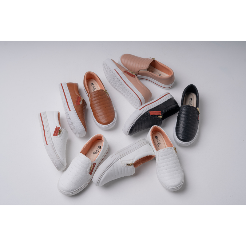 Tênis Feminino Branco Sapatênis Sapatilha Slip On Casual Com Zíper Confortável Envio Imediato
