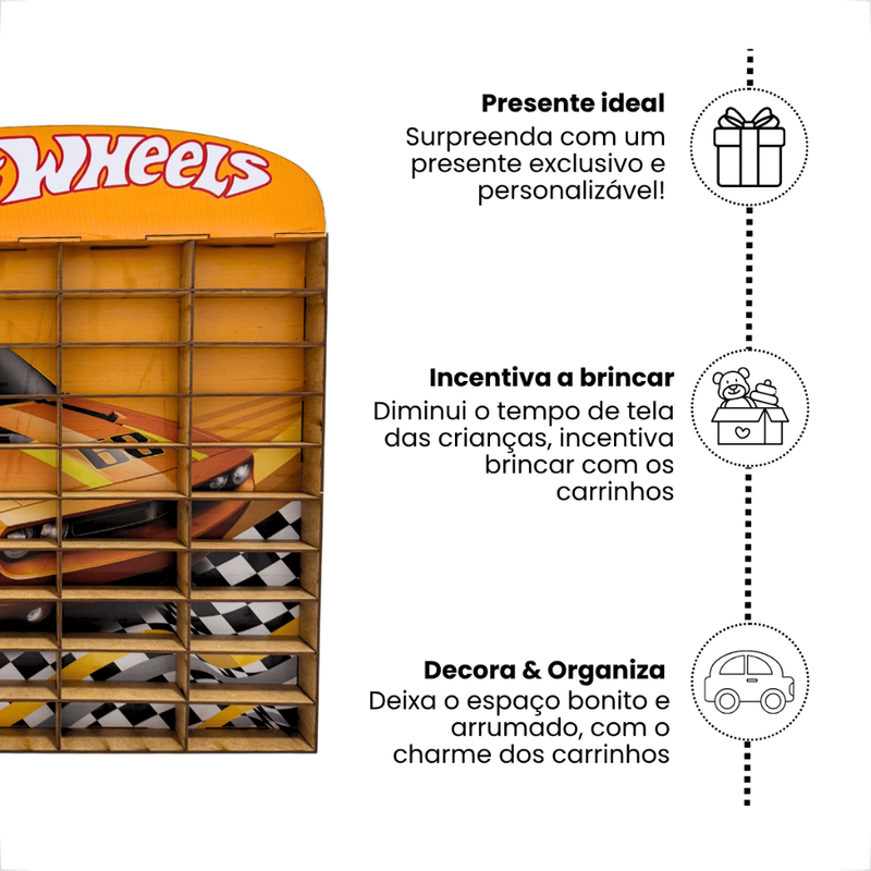 Porta Carrinhos Hot Wheels Expositor 50 Carrinhos Madeira Mdf Colecionaveis
