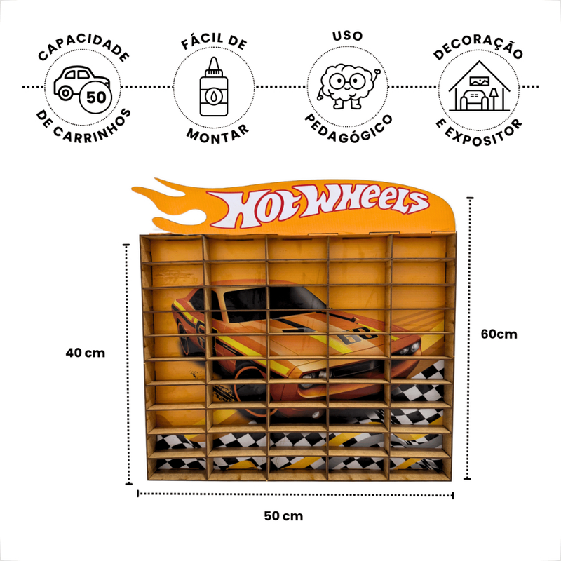 Porta Carrinhos Hot Wheels Expositor 50 Carrinhos Madeira Mdf Colecionaveis