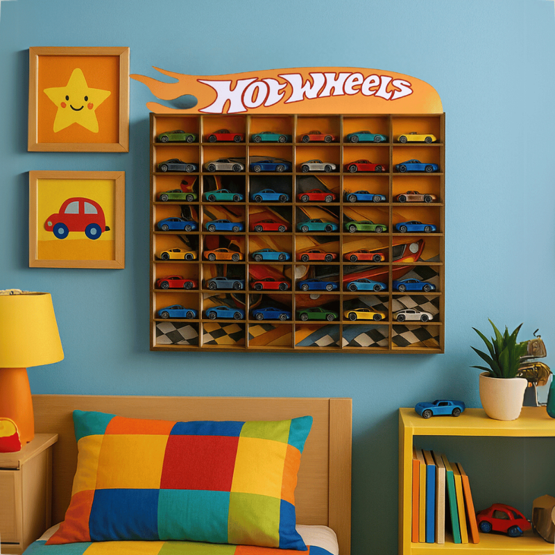 Porta Carrinhos Hot Wheels Expositor 50 Carrinhos Madeira Mdf Colecionaveis