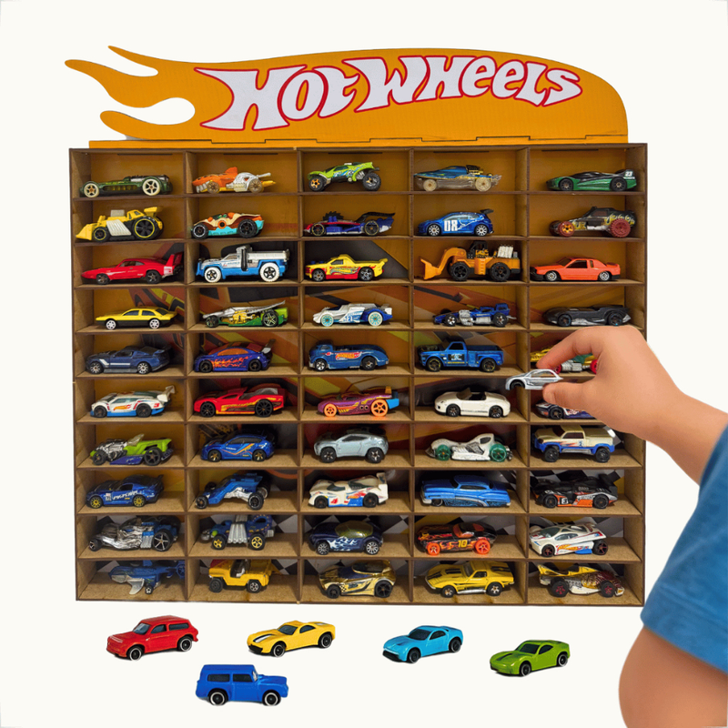 Porta Carrinhos Hot Wheels Expositor 50 Carrinhos Madeira Mdf Colecionaveis