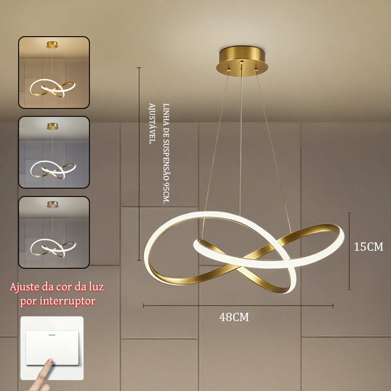 Lustre de Teto Moderna para Sala e Cozinha - Luminária Pendente LED Nordic