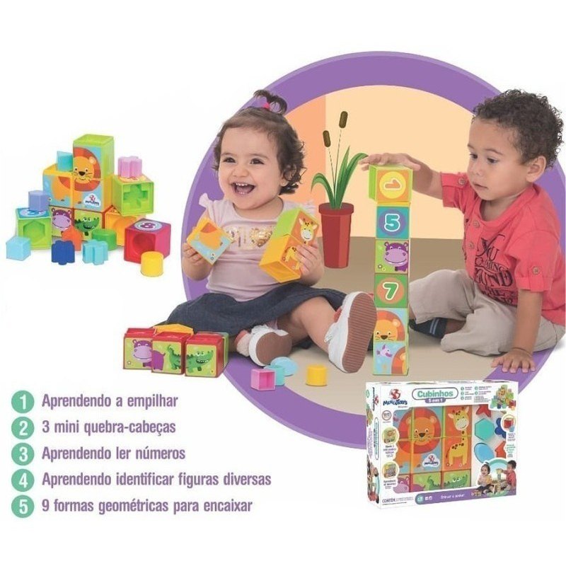 Brinquedo Educativo Cubo Cubinho 5 em 1 Didático Mercotoys