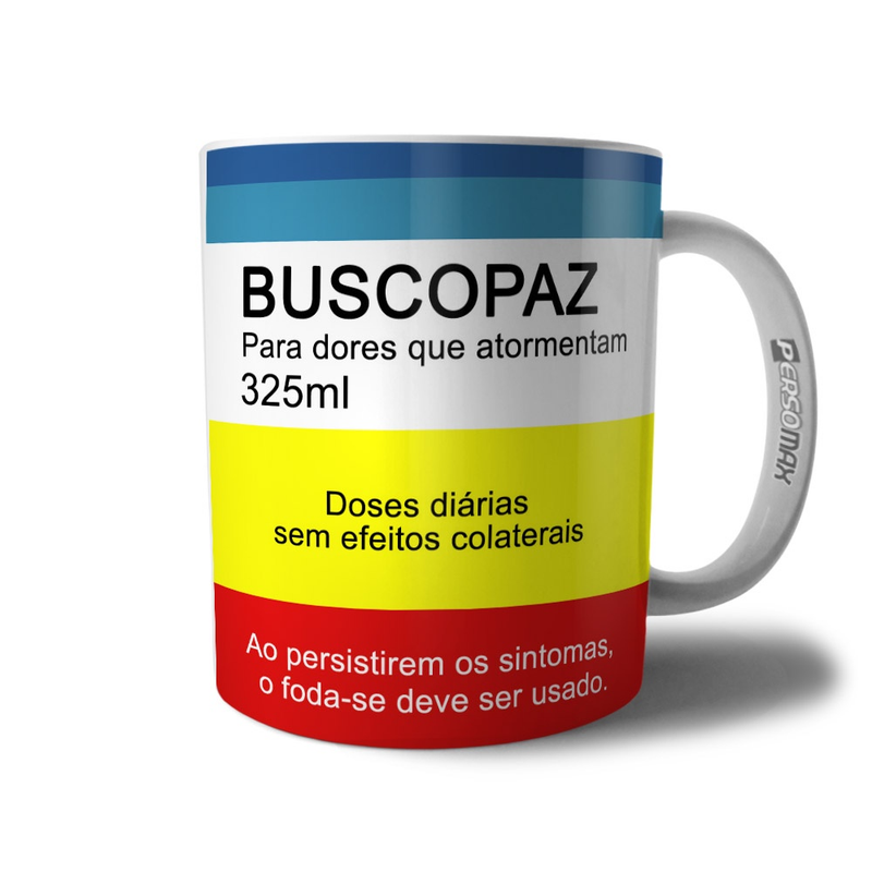 Caneca Buscopaz Meme Presente Divertido Xicara Caixa Remédio Criativo Presente Paz Amigo Amiga
