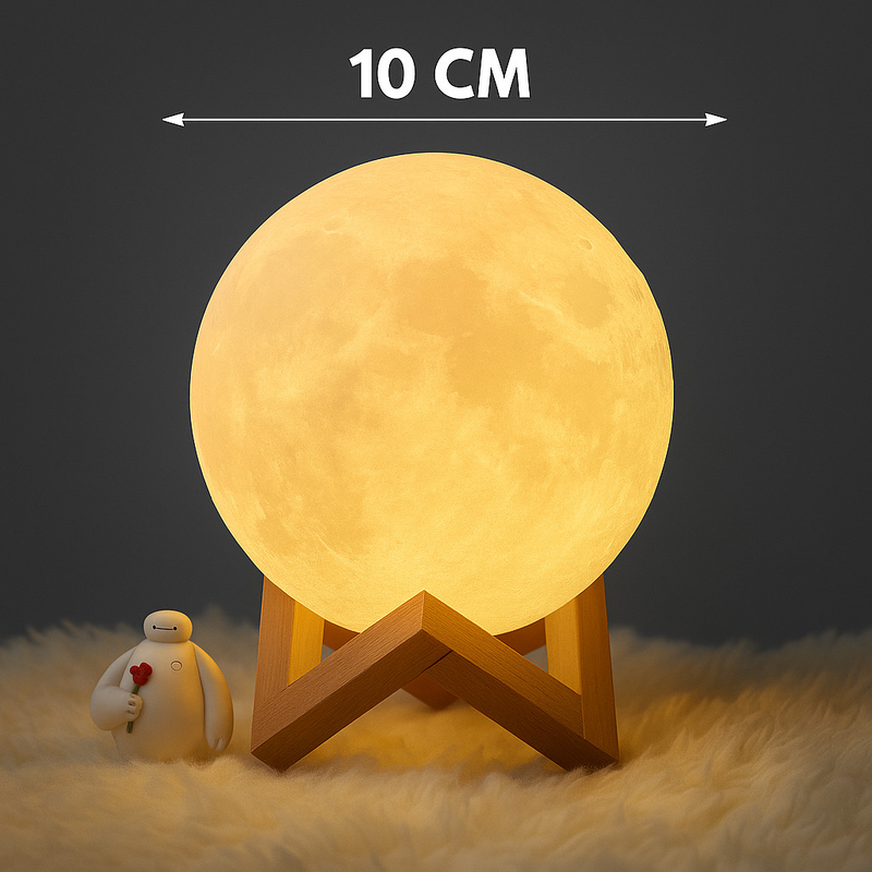Abajur Lua 3D LED 10cm – Luminária Decorativa, Luz Noturna Aconchegante e Presente Incrível