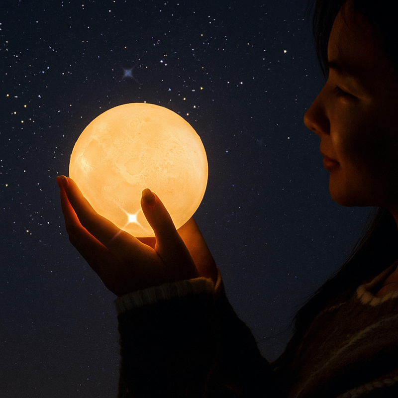 Abajur Lua 3D LED 10cm – Luminária Decorativa, Luz Noturna Aconchegante e Presente Incrível