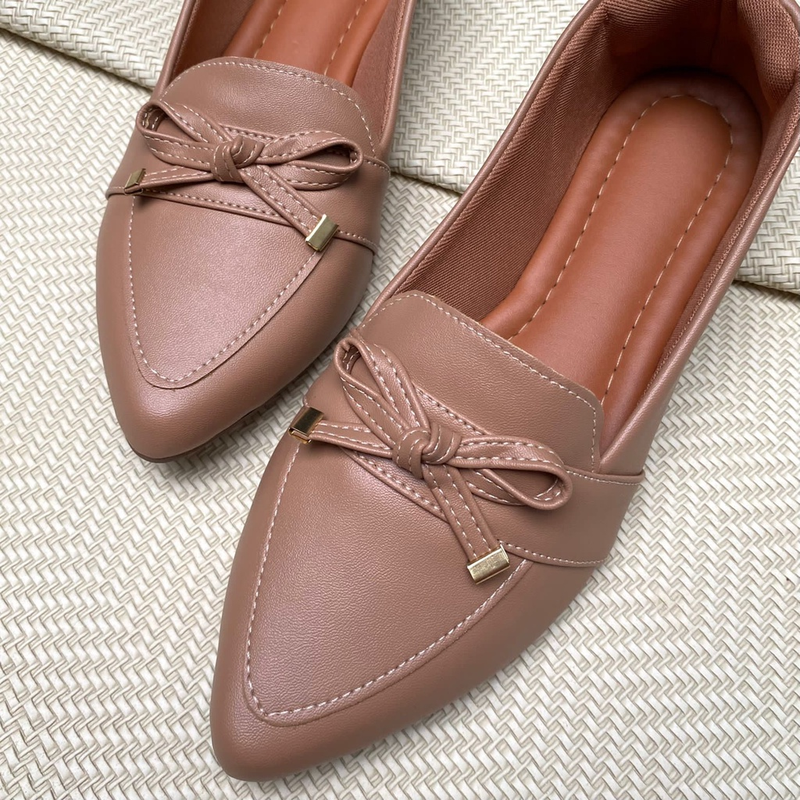 Sapatilha Mocassim Feminina Bico Fino Napa Nude