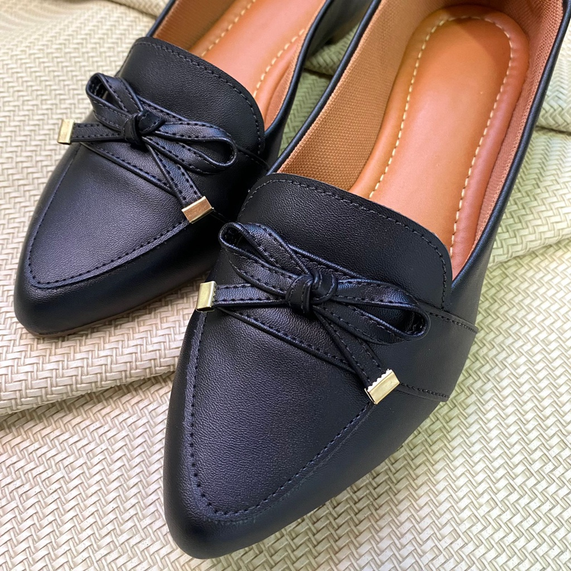 Sapatilha Mocassim Feminina Bico Fino Napa Preto