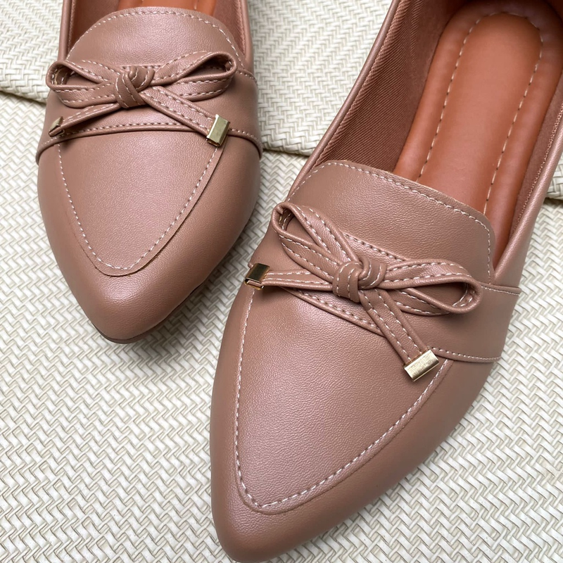 Sapatilha Mocassim Feminina Bico Fino Napa Nude