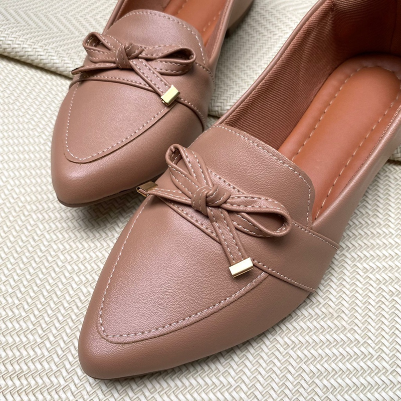 Sapatilha Mocassim Feminina Bico Fino Napa Nude