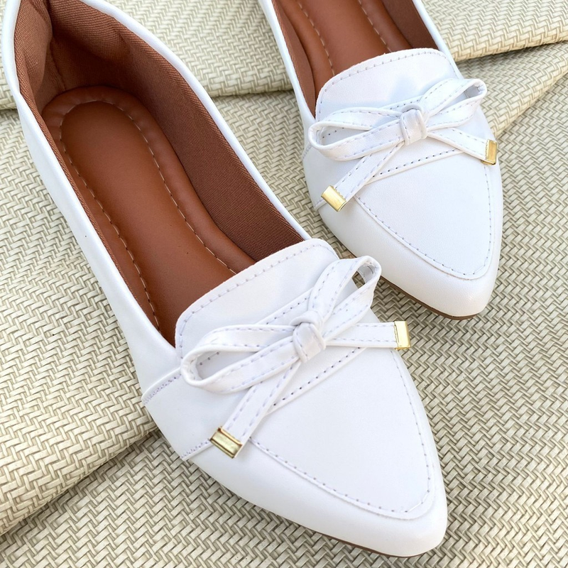 Sapatilha Mocassim Feminina Bico Fino Napa Branca
