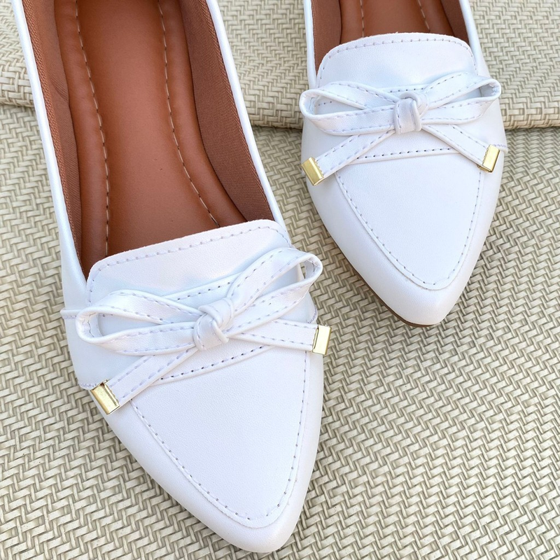 Sapatilha Mocassim Feminina Bico Fino Napa Branca