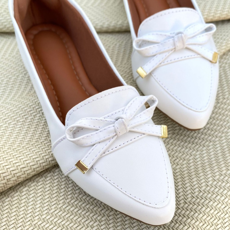 Sapatilha Mocassim Feminina Bico Fino Napa Branca